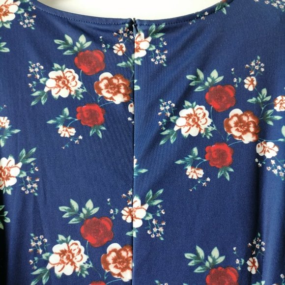 Haute Edition Womens Navy Blue Bell Sleeve Round Neck Floral Shift Dress Size 1X - Picture 6 of 10